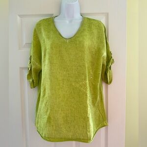 For Her Paris Green Women's  Top Blouse Linen Cotton Size M